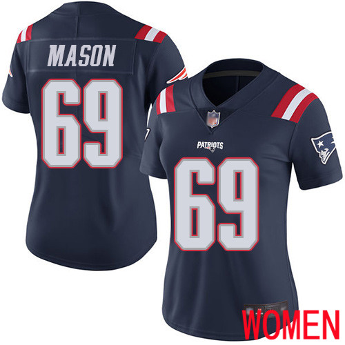 New England Patriots Football #69 Rush Vapor Limited Navy Blue Women Shaq Mason NFL Jersey